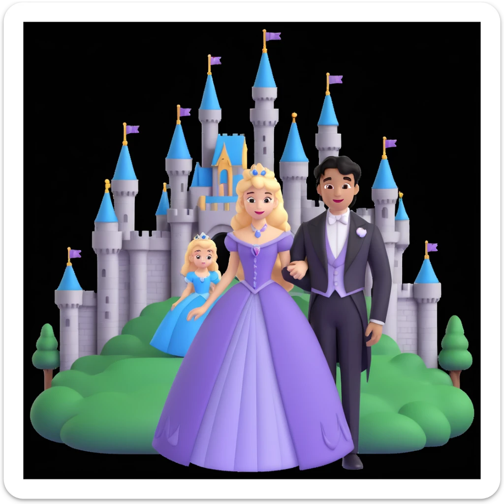 prince and princess Disney dress close up photo in castle background sticker