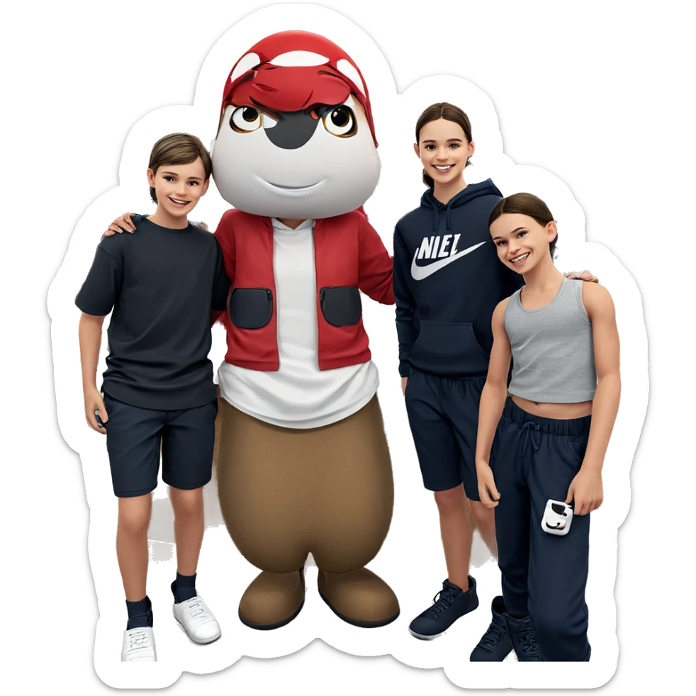 smiling girl among boys indoors sticker