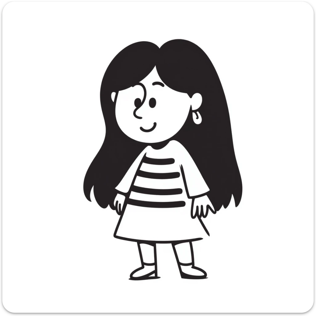 A cute hand-drawn girl named Elma with long hair and a friendly smile sticker