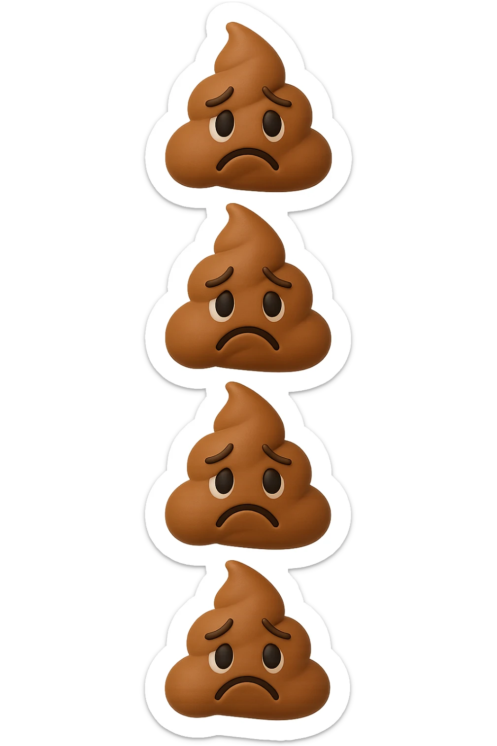 EMOJI STILE IPHONE 3D DI palline di cacca tristi che cadono dall'alto verticalmente, iperrealistico 4k sticker