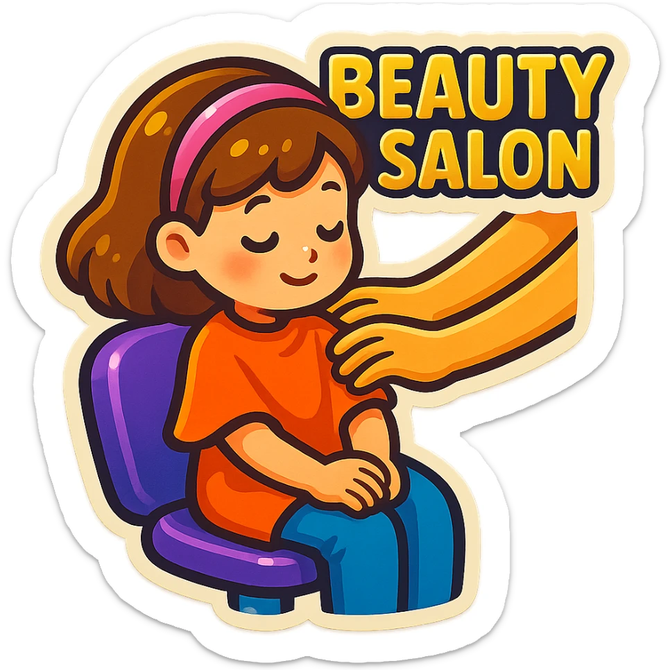 a girl sitting in a beauty salon getting a massage, lively and adorable sticker