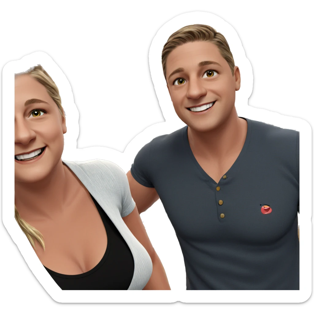 smiling couple by the ocean sticker