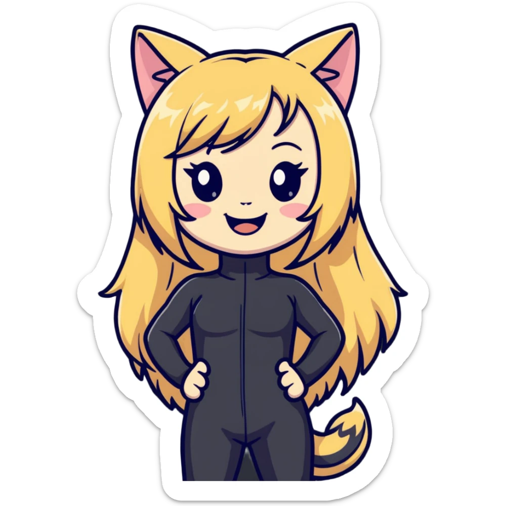 petite blonde catgirl long hair giggling catsuit sticker
