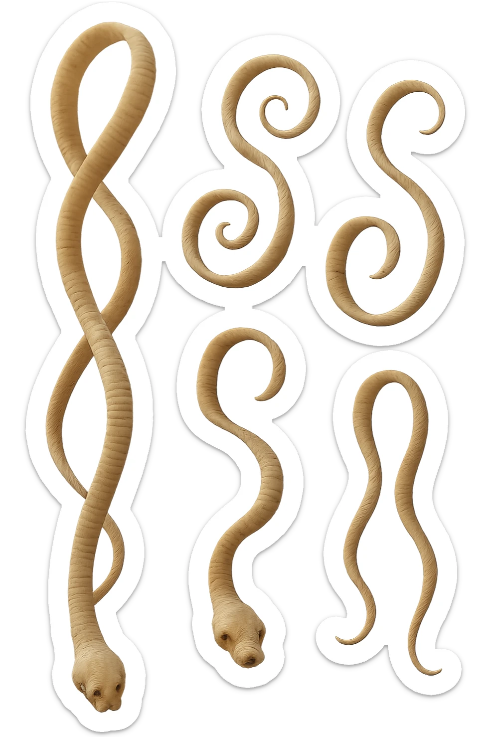 CINQUE PARASSITI COME LA TENIA FLUTTUANO IN ARIA, iperrealistico 4k sticker