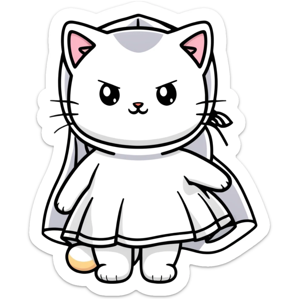 white baby cat wearing a black mini dress and black veil sticker