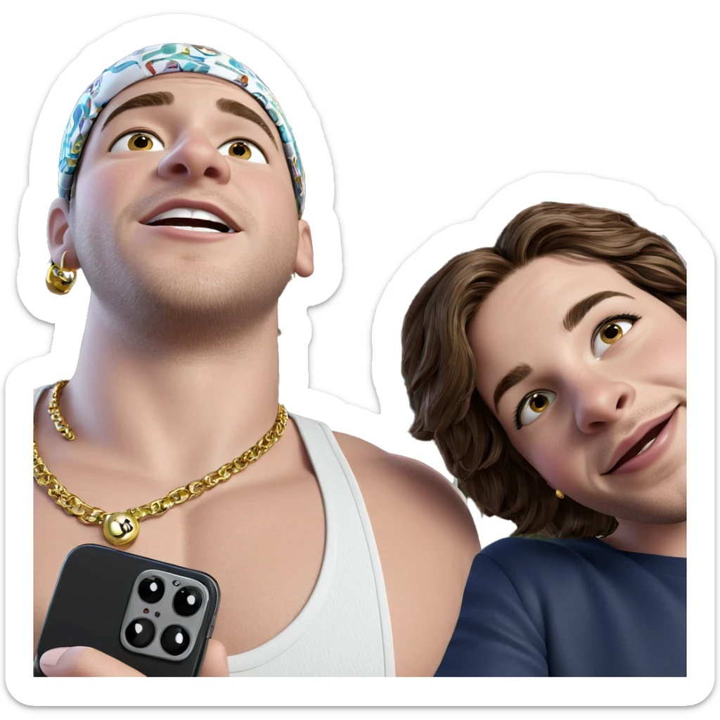 man with jewelry and phone sticker