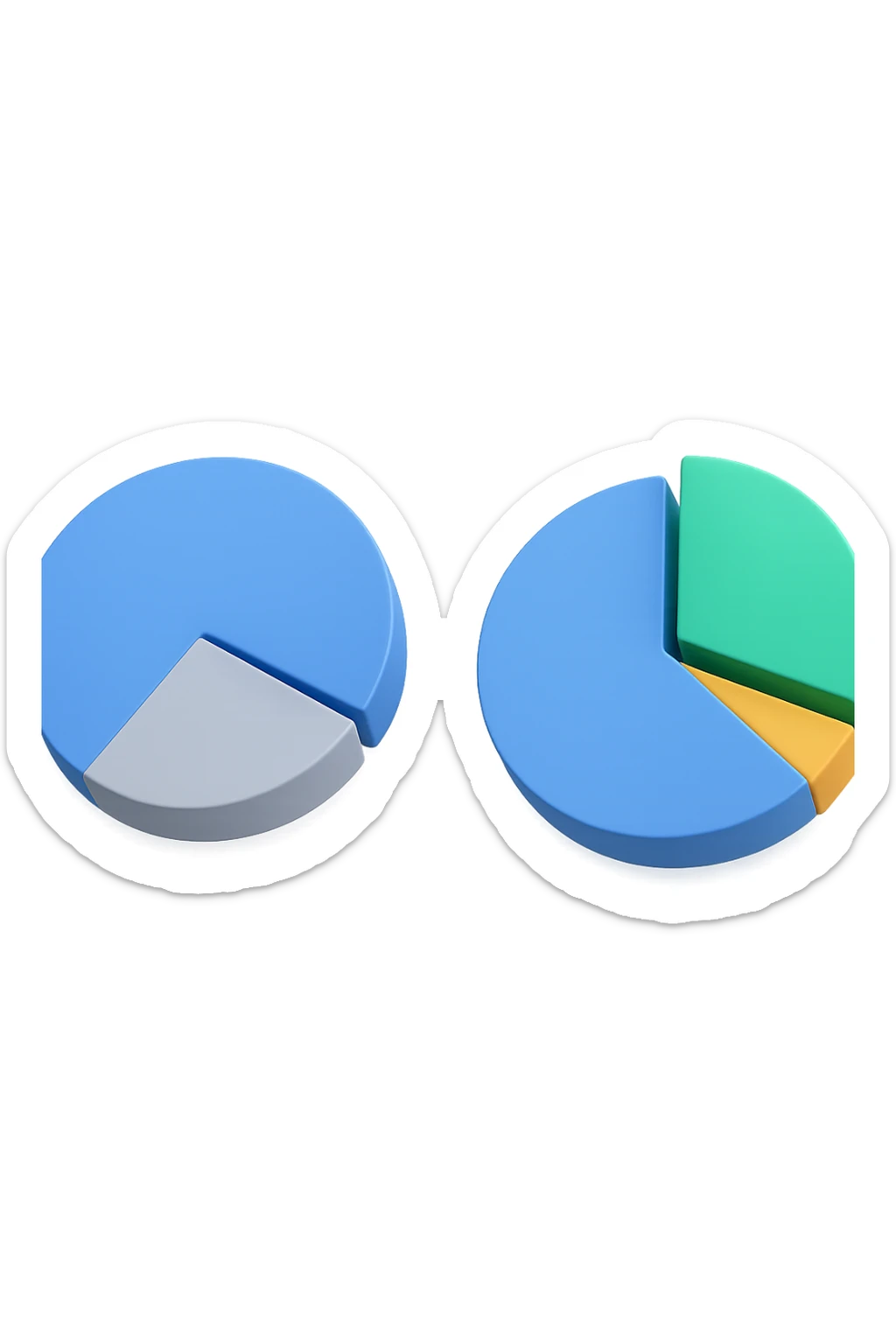 due grafici a torta 3d, uno ha due spicchi e l'altro ne ha 3 sticker