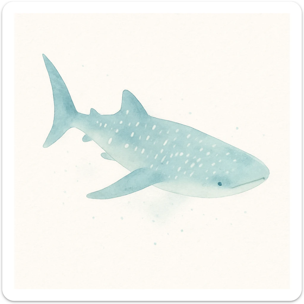 watercolor painting of a whale shark, swimming gracefully, light blue and teal hues, subtle splashes, dreamy aquatic feel sticker