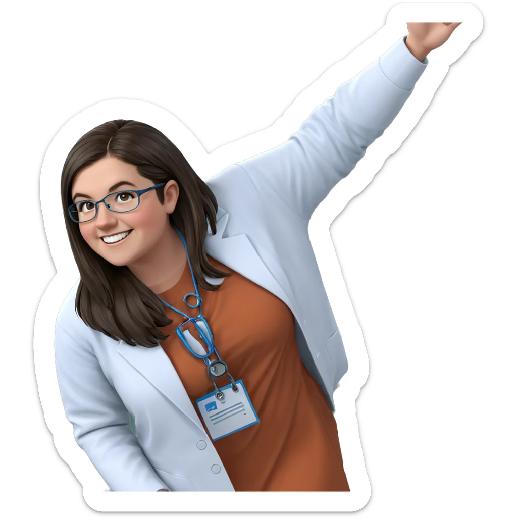 smiling girl in lab coat sticker