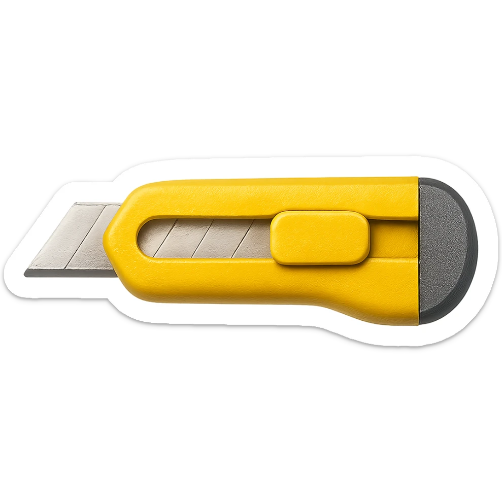Add realistic colors to the pencil cutter, keeping the handle yellow and the blade silver, with no background. The style should look realistic and natural. sticker