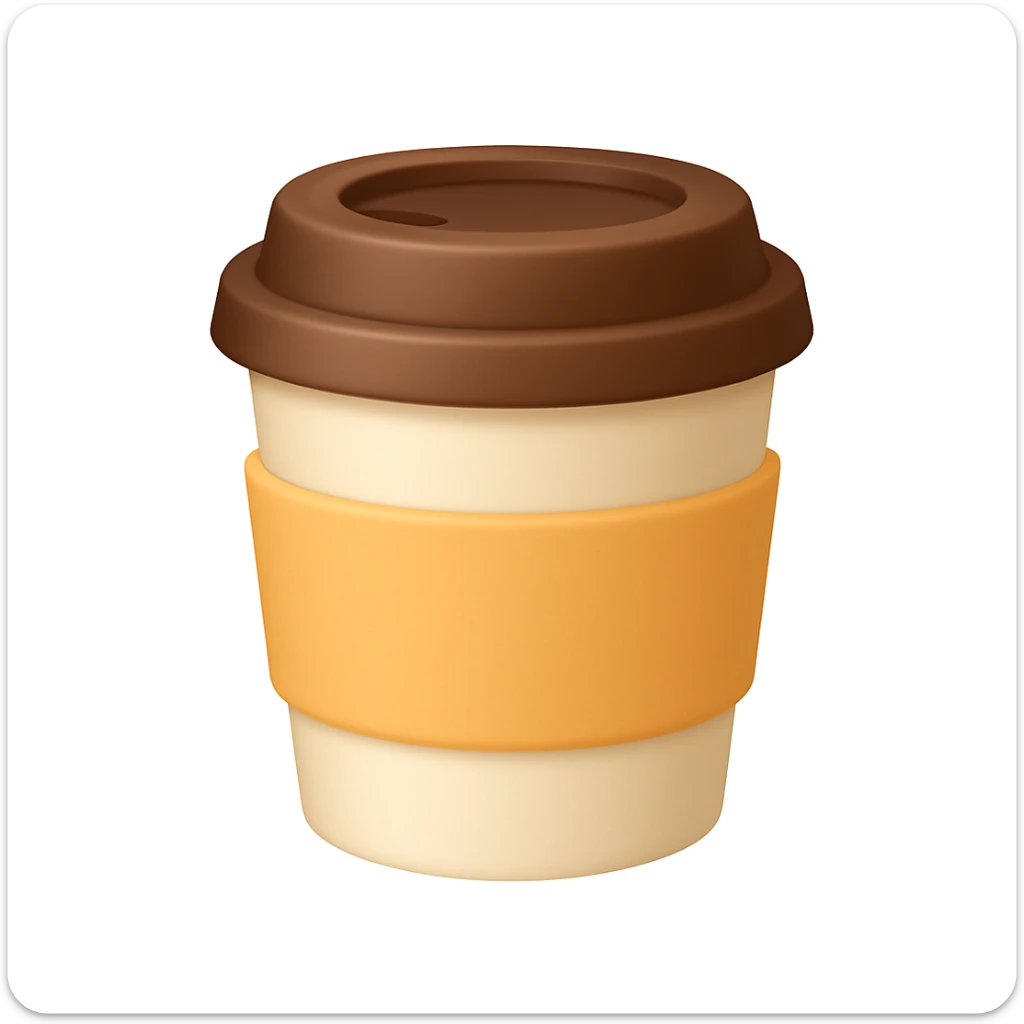 Make a closed coffee to-go cup, more emoji-like, smaller, no emoji or logo in the middle. Use a pastel color sleeve. The style should resemble an emoji style. sticker