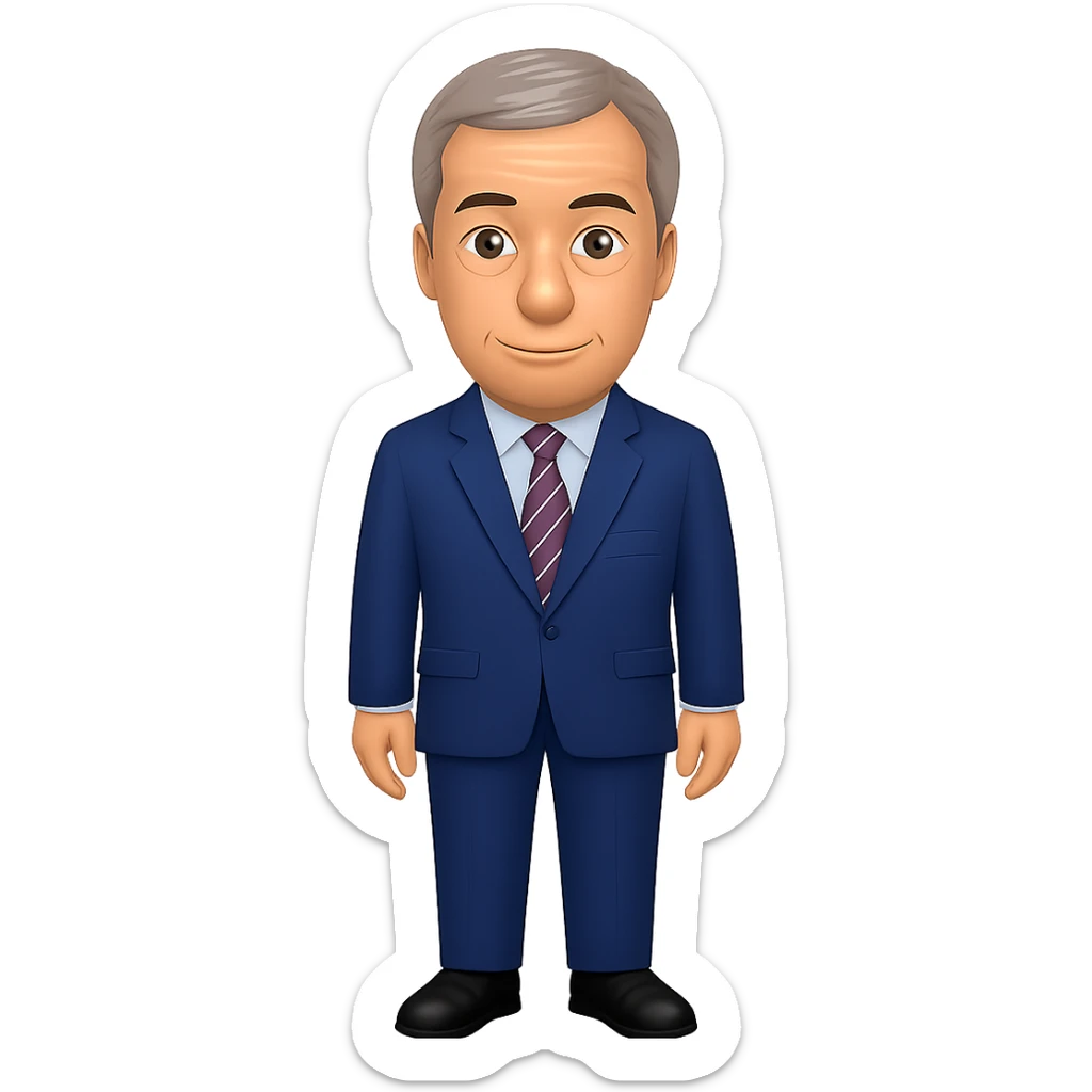 Create a full body figure of Nigel Farage standing as an emoji with a transparent background. Maintain the style and essence of the original emoji. sticker