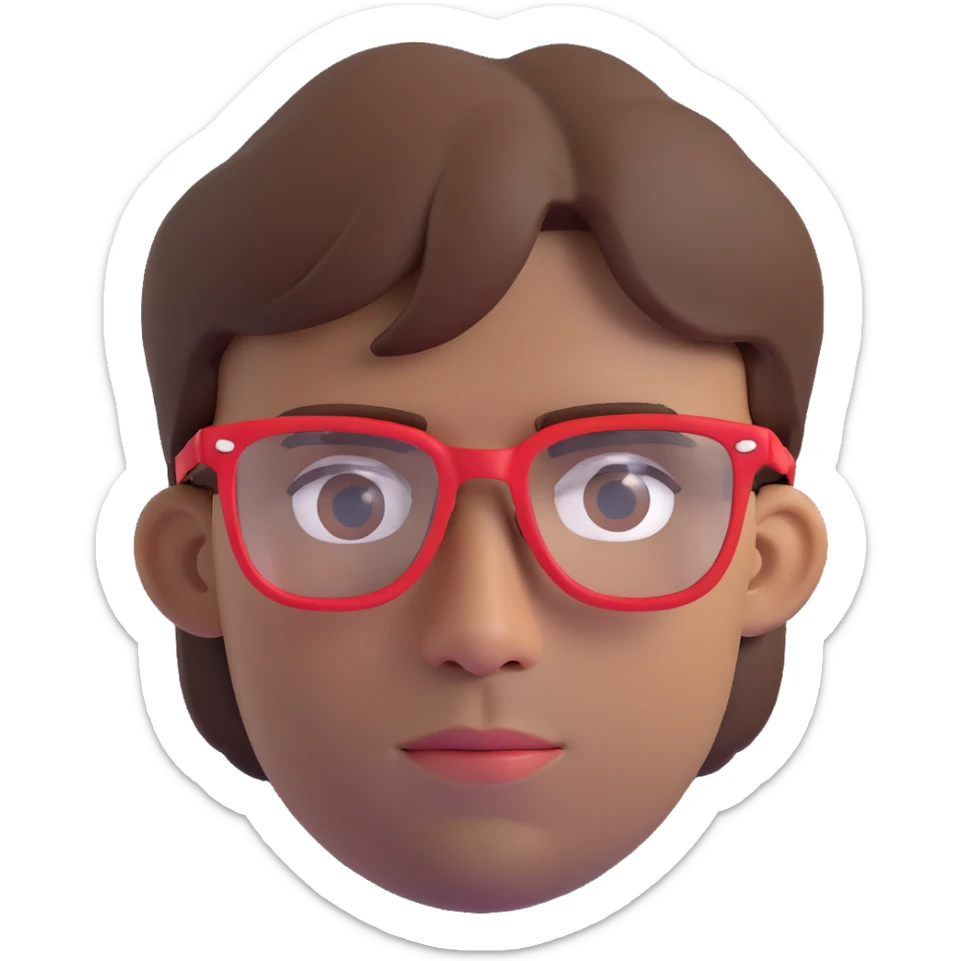 face of a man with a lot of brown hair and red glasses sticker