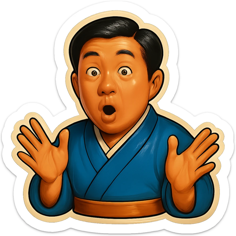 The same Japanese man in traditional kimono looks at the viewer with a surprised look, and his hands are empty sticker