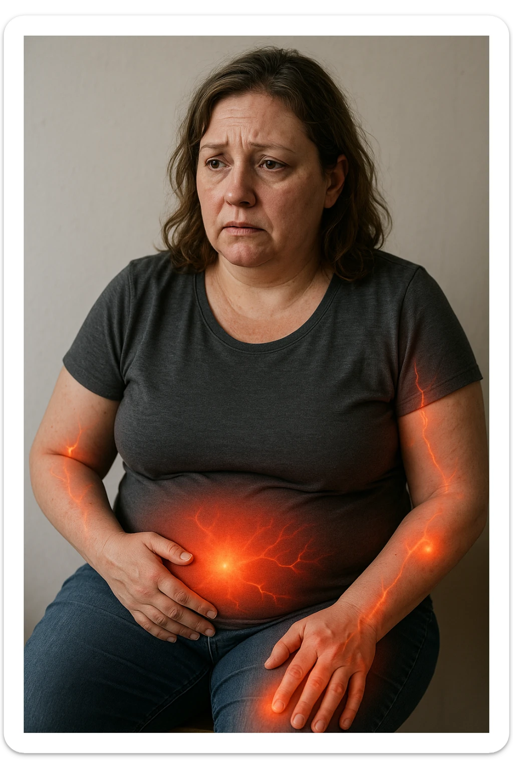 Donna con insulino resistenza e infiammazione cronica nel corpo. immagine realistiche sticker