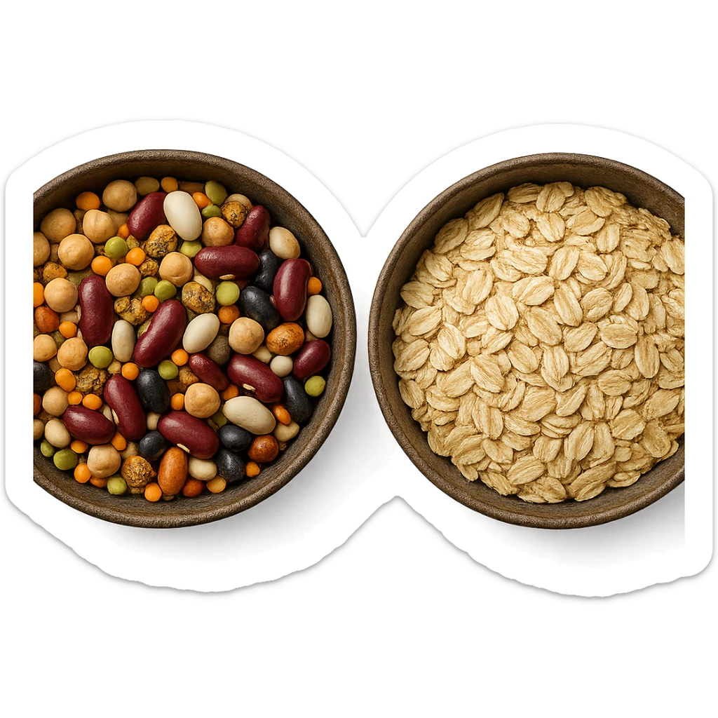 BOWL DI LEGUMI INSIEME A BOWL DI FIOCCHI DI AVENA POGGIATE,  iperrealistico 4k sticker