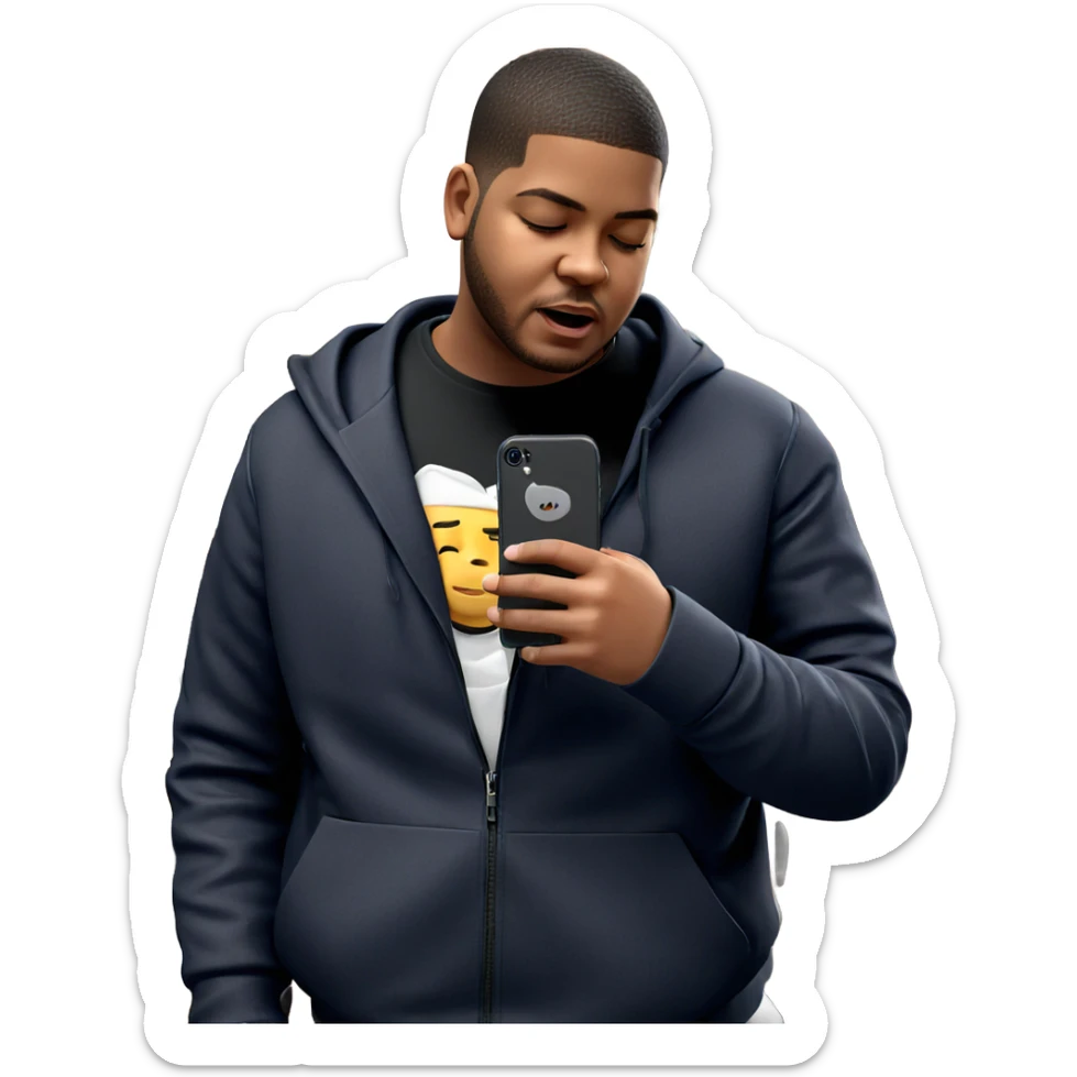 boy with closed eyes and phone sticker