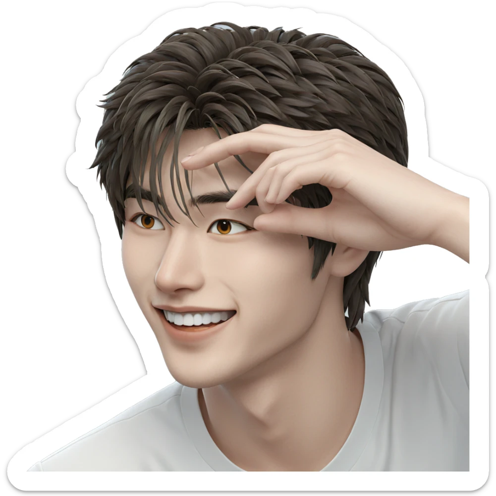 smiling boy in white shirt sticker