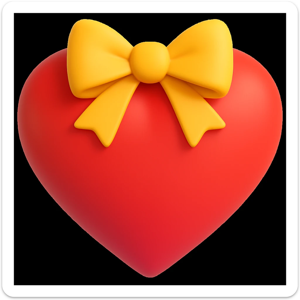 Make the red heart emoji wear a bow in a style similar to 3d-emoji sticker