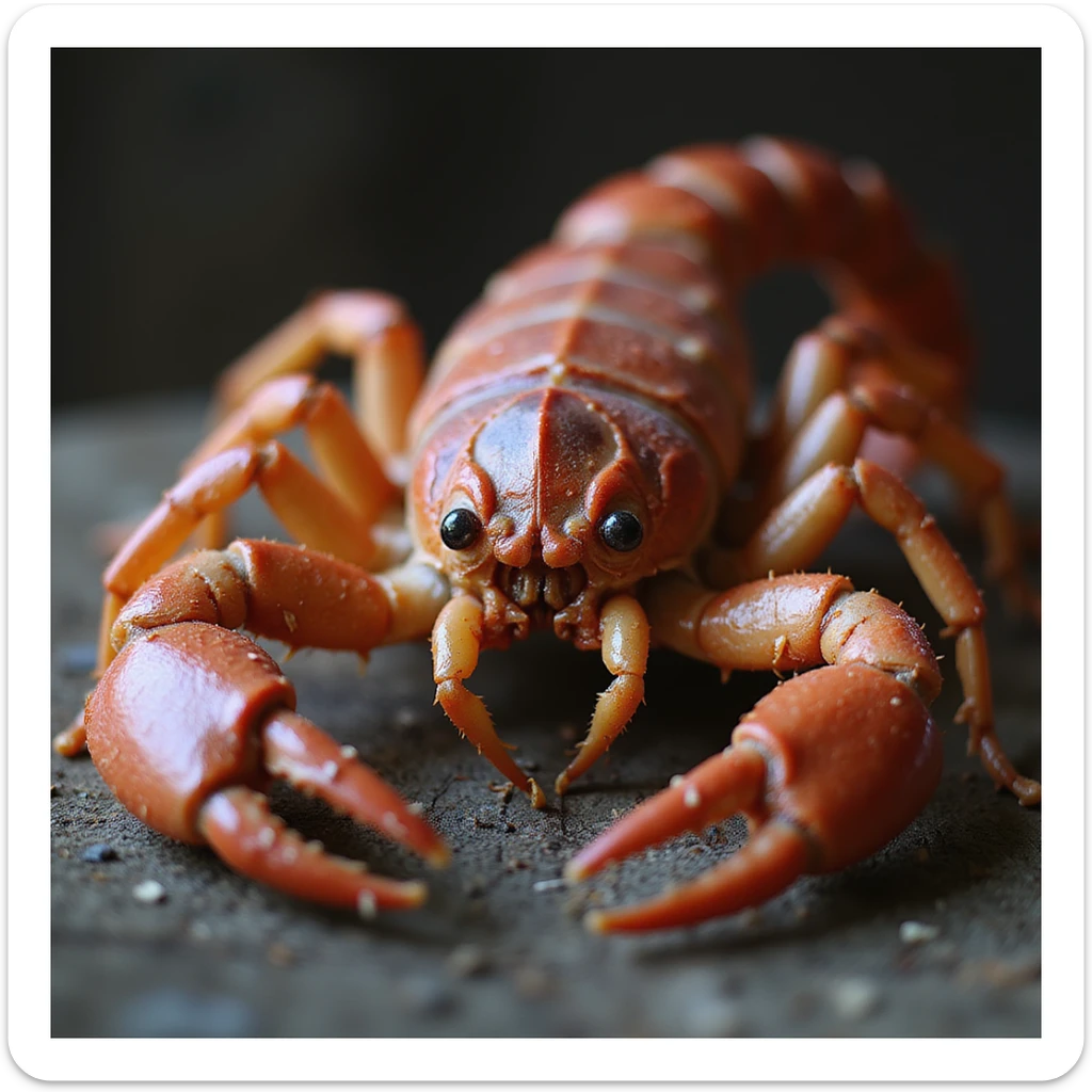red scorpion, realistic style, detailed texture, naturalistic lighting, lifelike, close-up, realistic details sticker