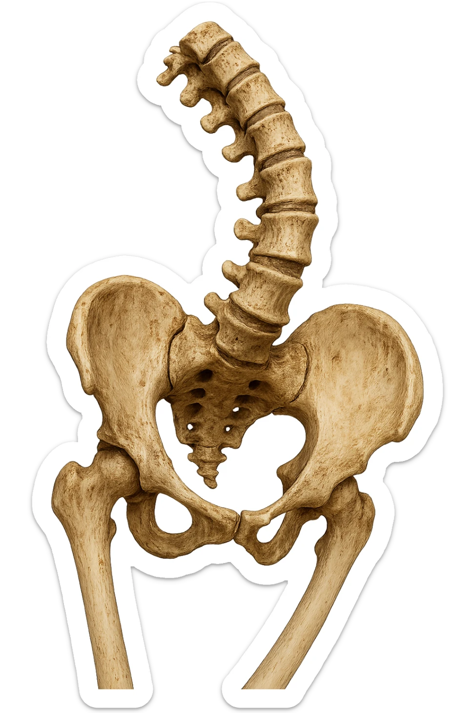 OSSA DI UN BACINO UMANO STORTO CON SPINA DORSALE STORTA, IPERREALISTICO 4K sticker