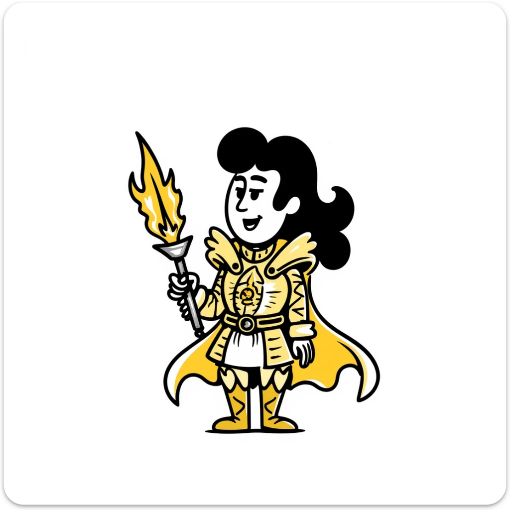 Emperor of Mankind from Warhammer 40K with golden armor and a large flaming sword sticker