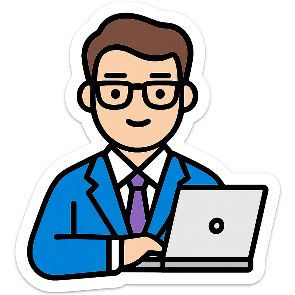 Add a laptop to the meeting office worker, keep the original style and transparent background. sticker