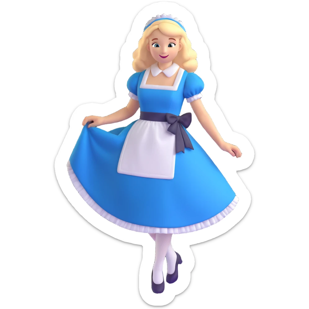 Disney's Alice in Wonderland curtseying elegantly in her blue dress with white apron sticker