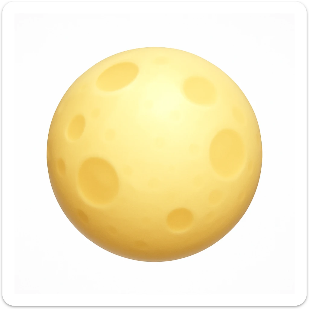 A 3D emoji in iOS emoji aesthetic style of a full bright Moon, glowing soft yellow with visible craters and subtle shading, smooth glossy surface, clean white background
 sticker
