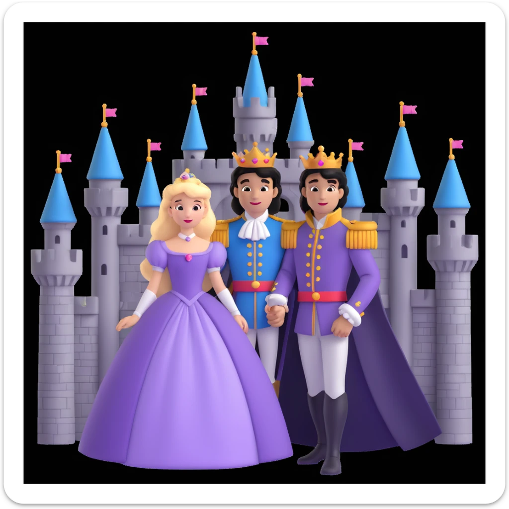 prince and princess disny dress close up photo in castle sticker