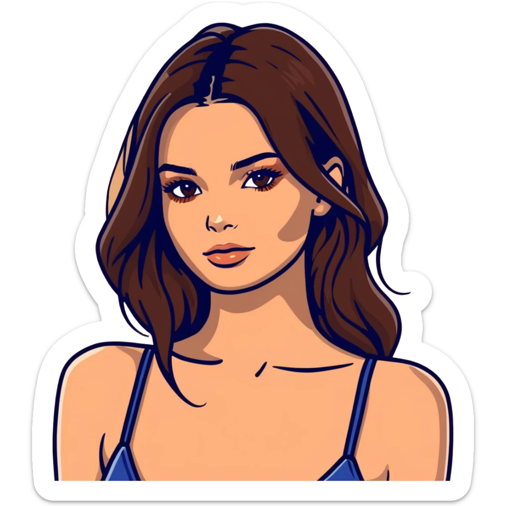 Emily Ratajkowski, beautiful fashion model with brown eyes, long brown hair, defined cheekbones sticker