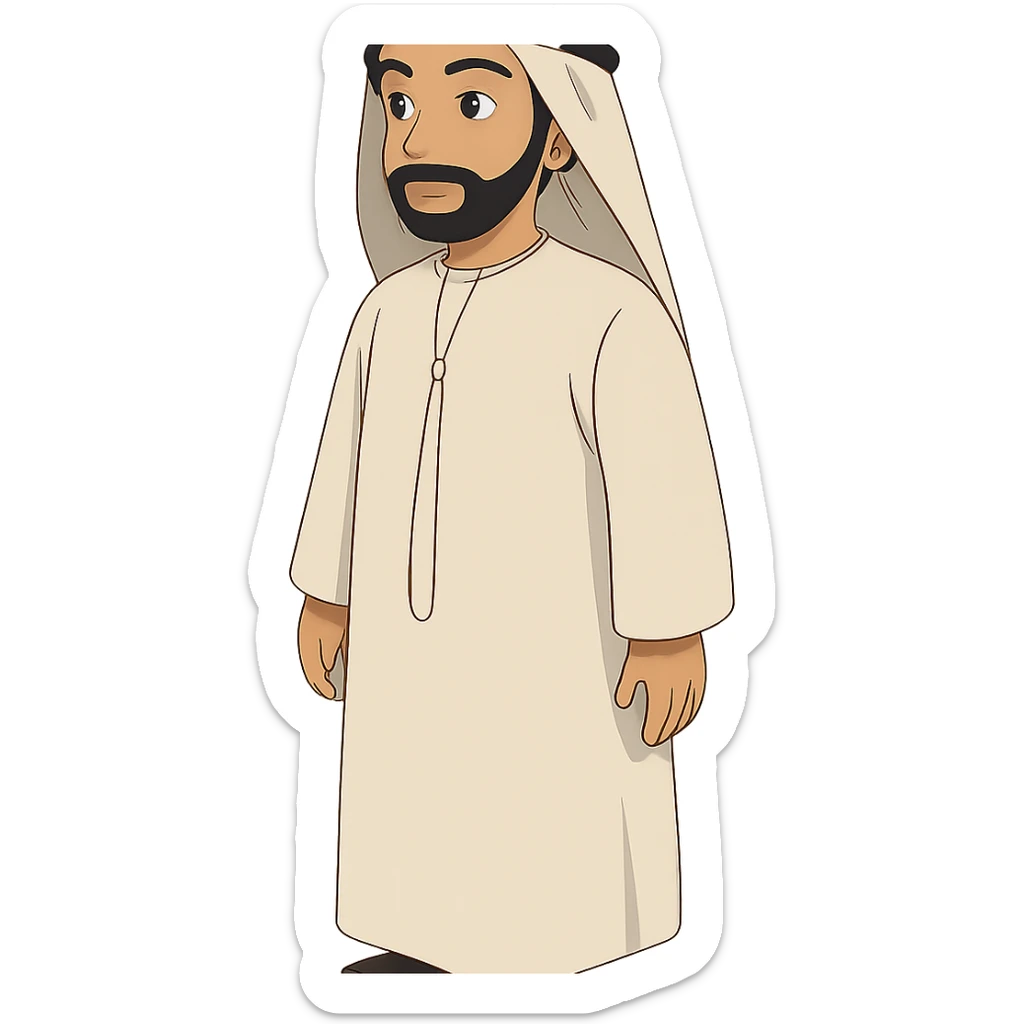 ghibli style Gulf Arab man in kandura and agal sticker
