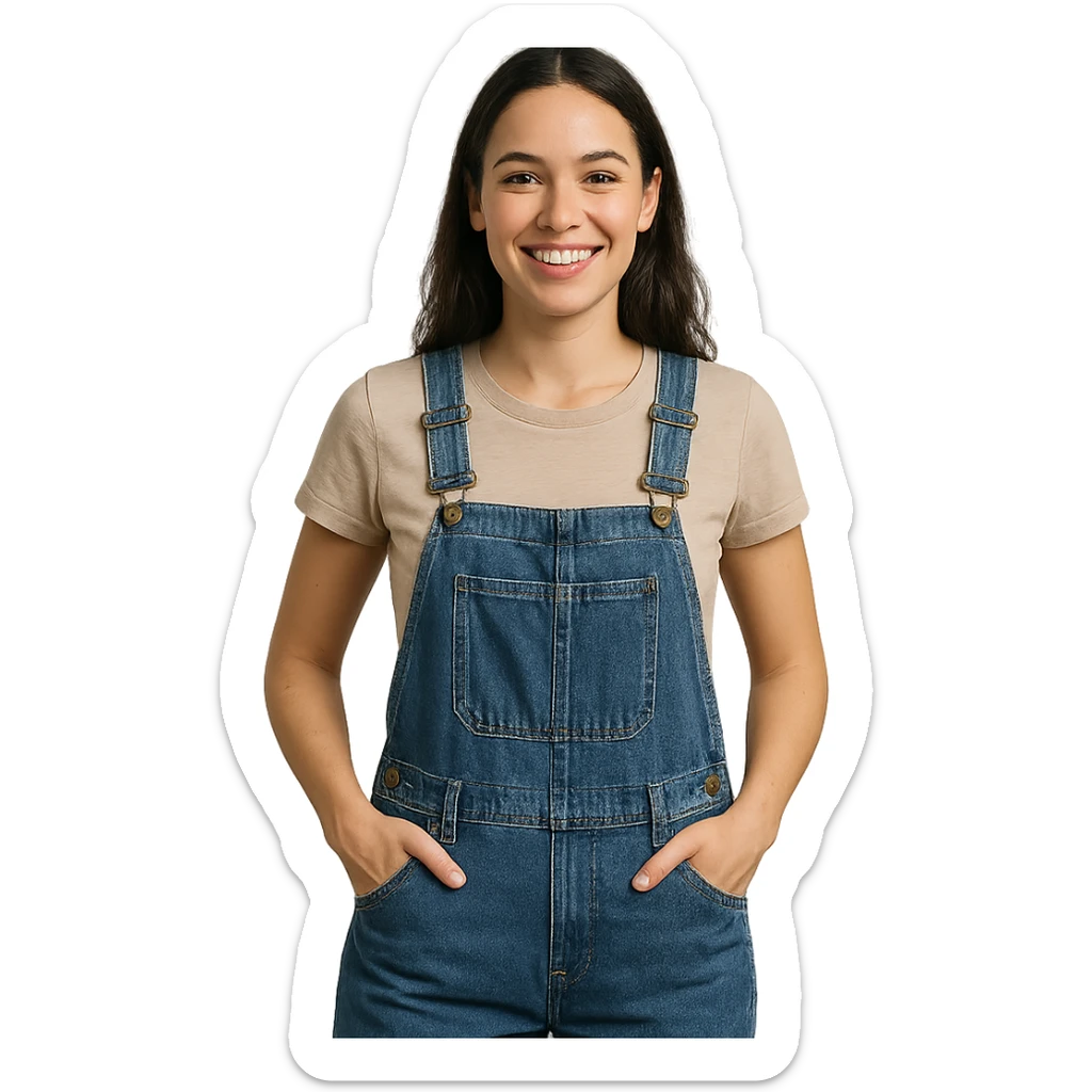 A woman in overalls sticker