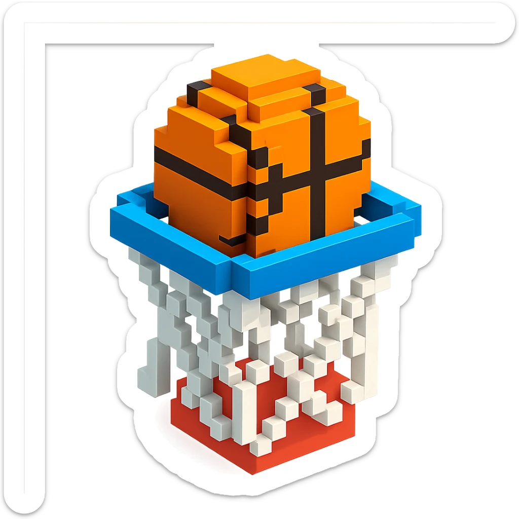 Voxel-style basketball in a net, no background, variation 2. sticker