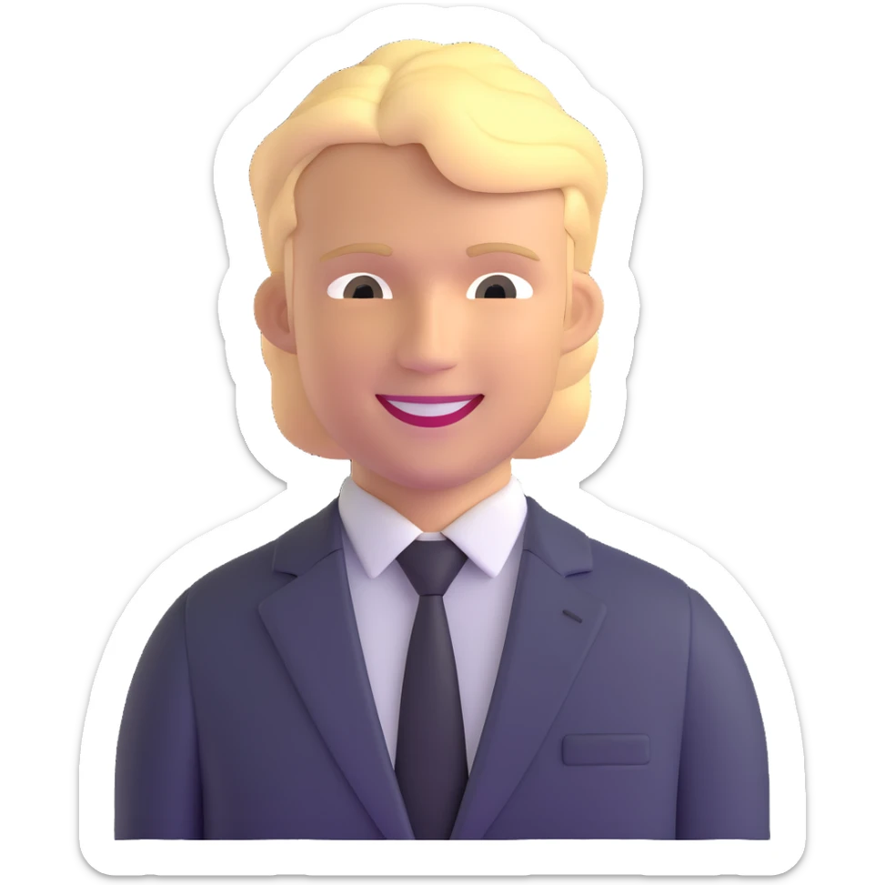 Oleg Tinkov, smiling, blond hair, wearing a business suit sticker