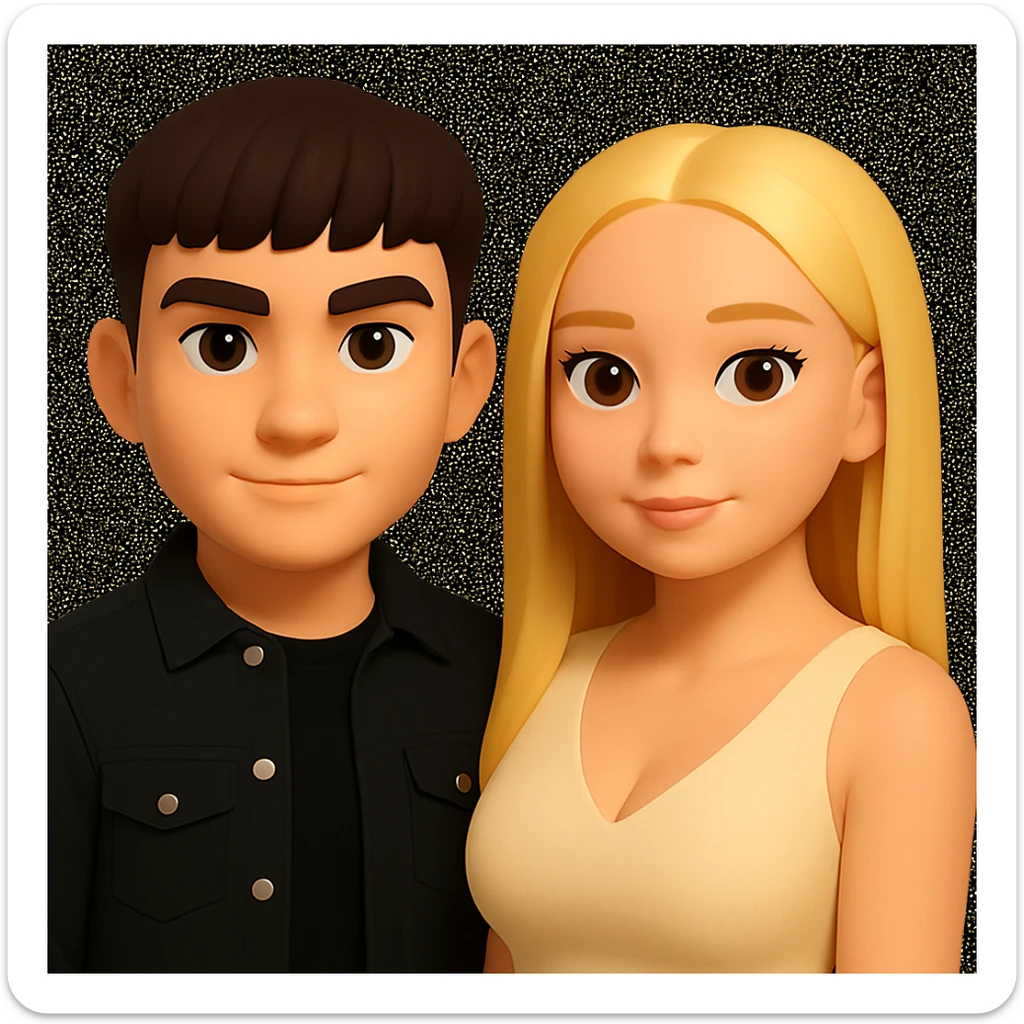 Slightly increase the volume of the upper body of the girl, slightly turn her to face forward, and make the skin color uniform. Maintain the cartoonish 3D style as in the reference image. sticker