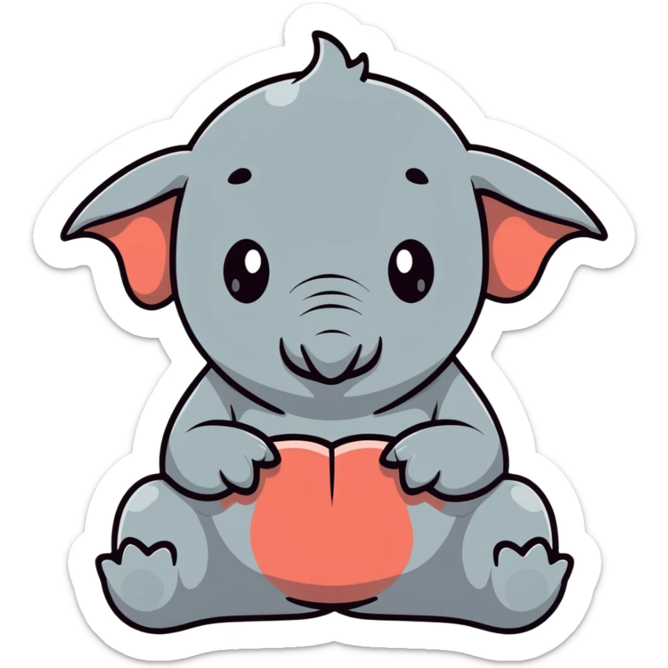 WOSH (Homunculus Loxodontus), a gray blob-like creature with wrinkled skin, no neck, tiny hands resting on lap, patiently waiting sticker