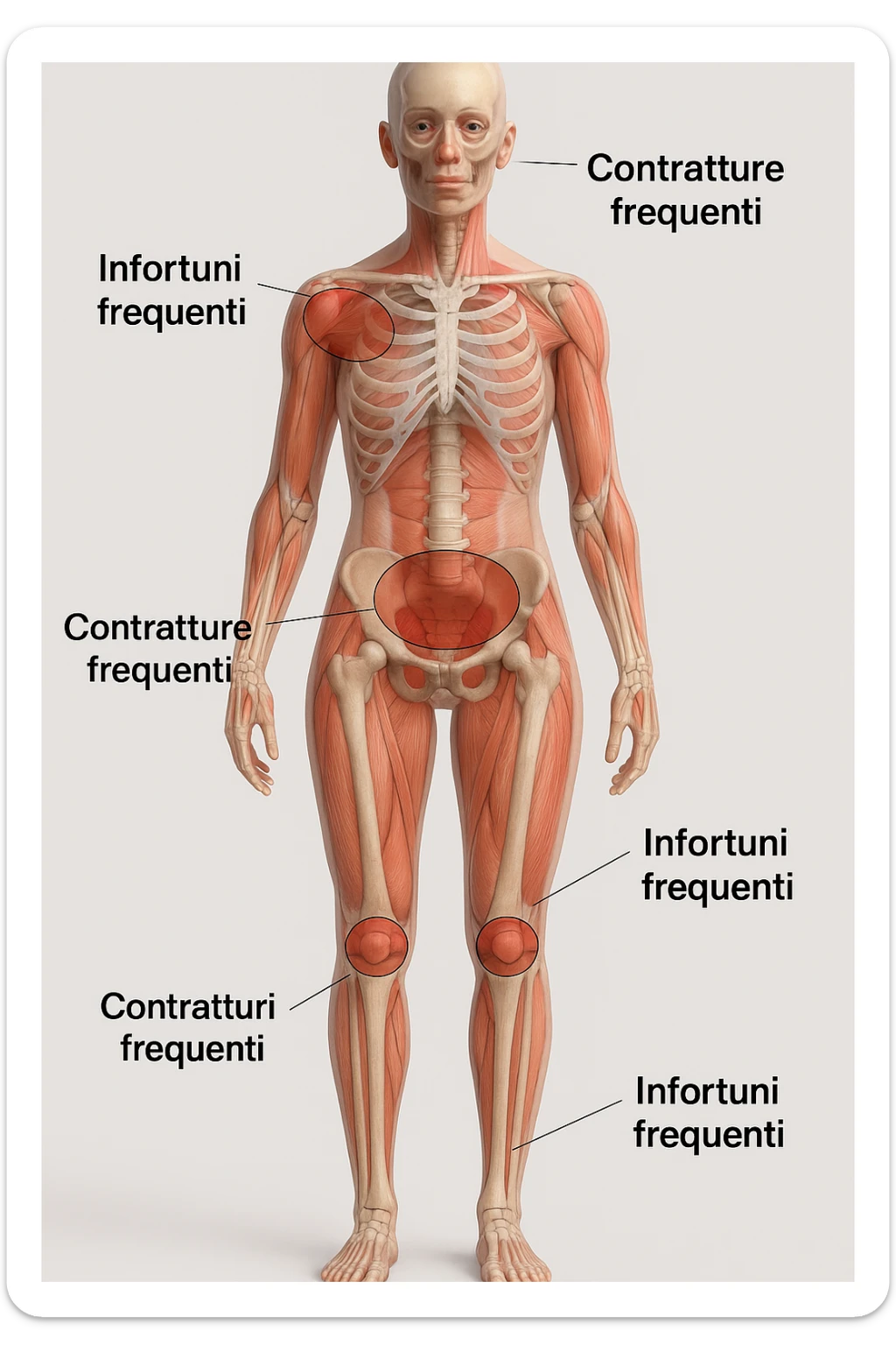donna con infortuni e contratture frequenti in 3D immagine medica in italiano  sticker