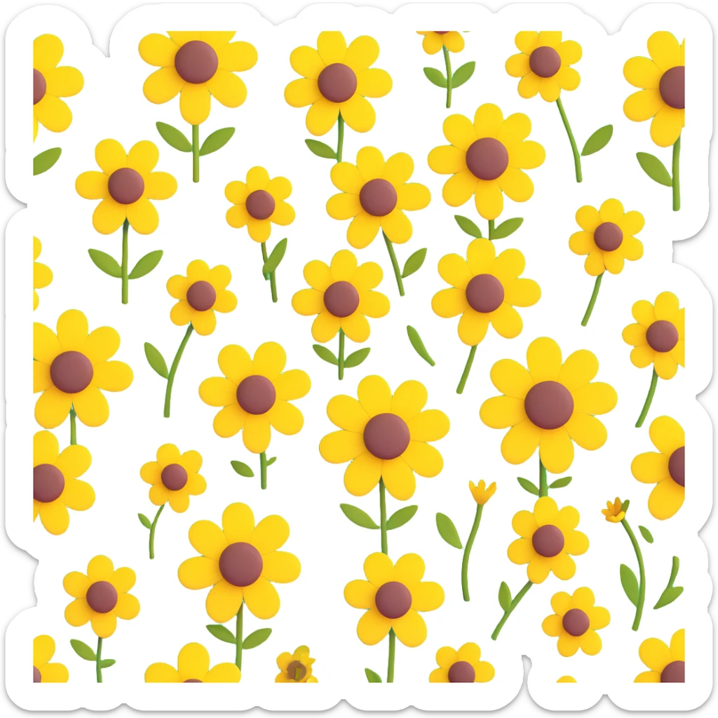 yellow wildflowers, bright colors, cartoonish shapes, clean modern background, inspired by photo, 3D iOS cartoon style sticker