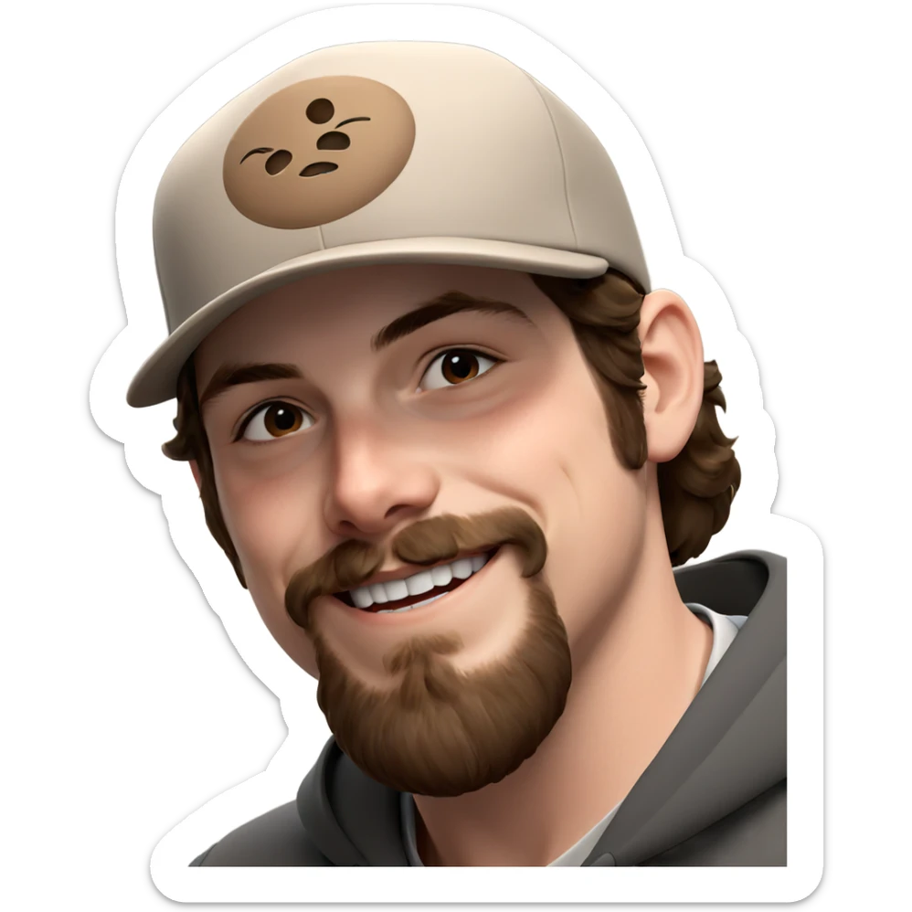 boy with mustache and cap sticker