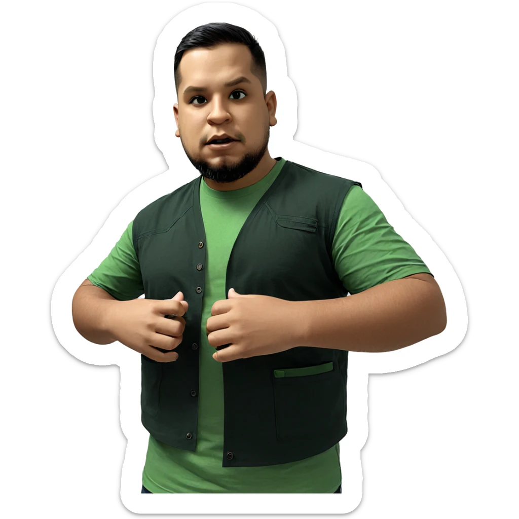 male portrait with green shirt sticker