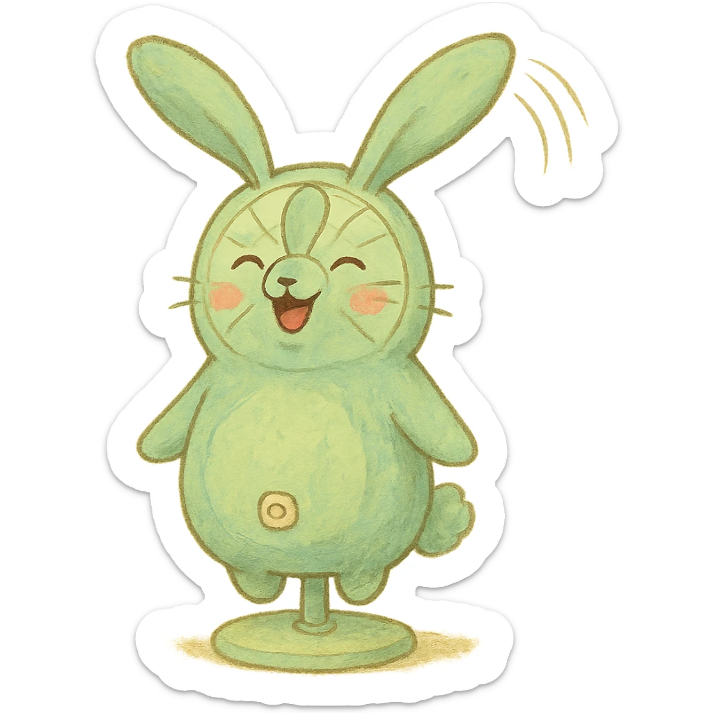 soft pastel green bunny as an electric fan, ears spinning like blades, cheerful expression, full-body sticker