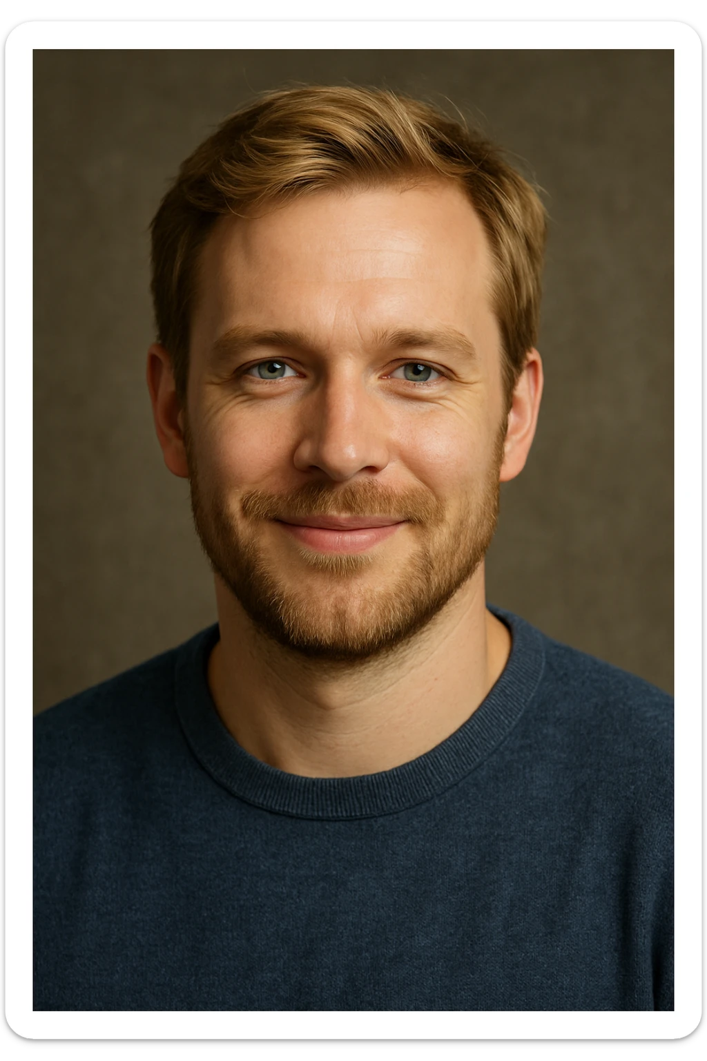 A 35-year-old man with blonde hair, blue eyes, a light beard, and a friendly smile. sticker