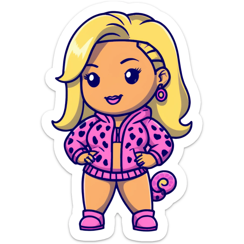 Nicki Minaj wearing a pink leopard print outfit with hair that is half blonde and half pink sticker