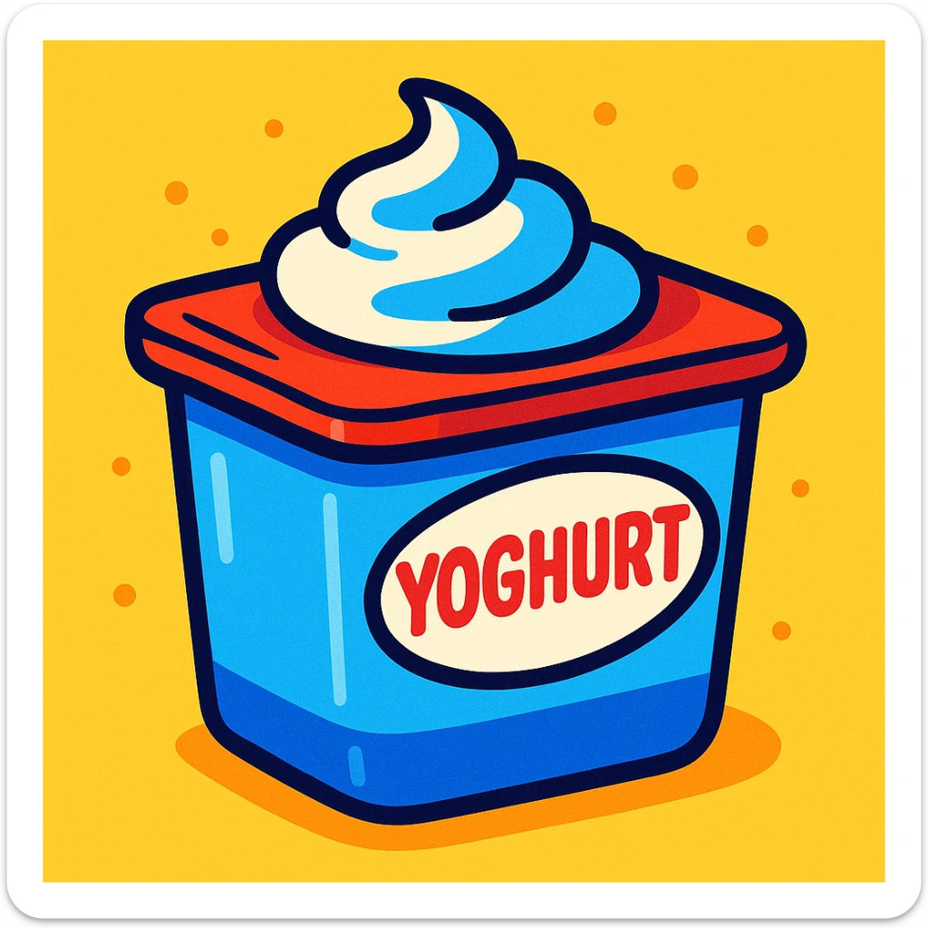 a tub of yoghurt, playful and colorful, cartoon style sticker