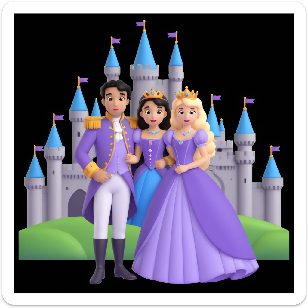 prince and princess Disney dress close up photo in castle background sticker