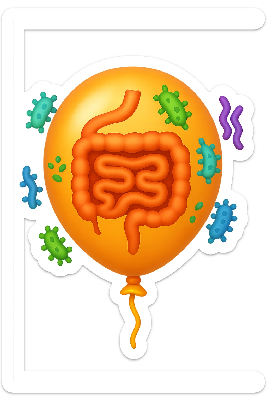 emoji stile iphone di un palloncino con intestino dentro e batteri intestinali intorno sticker