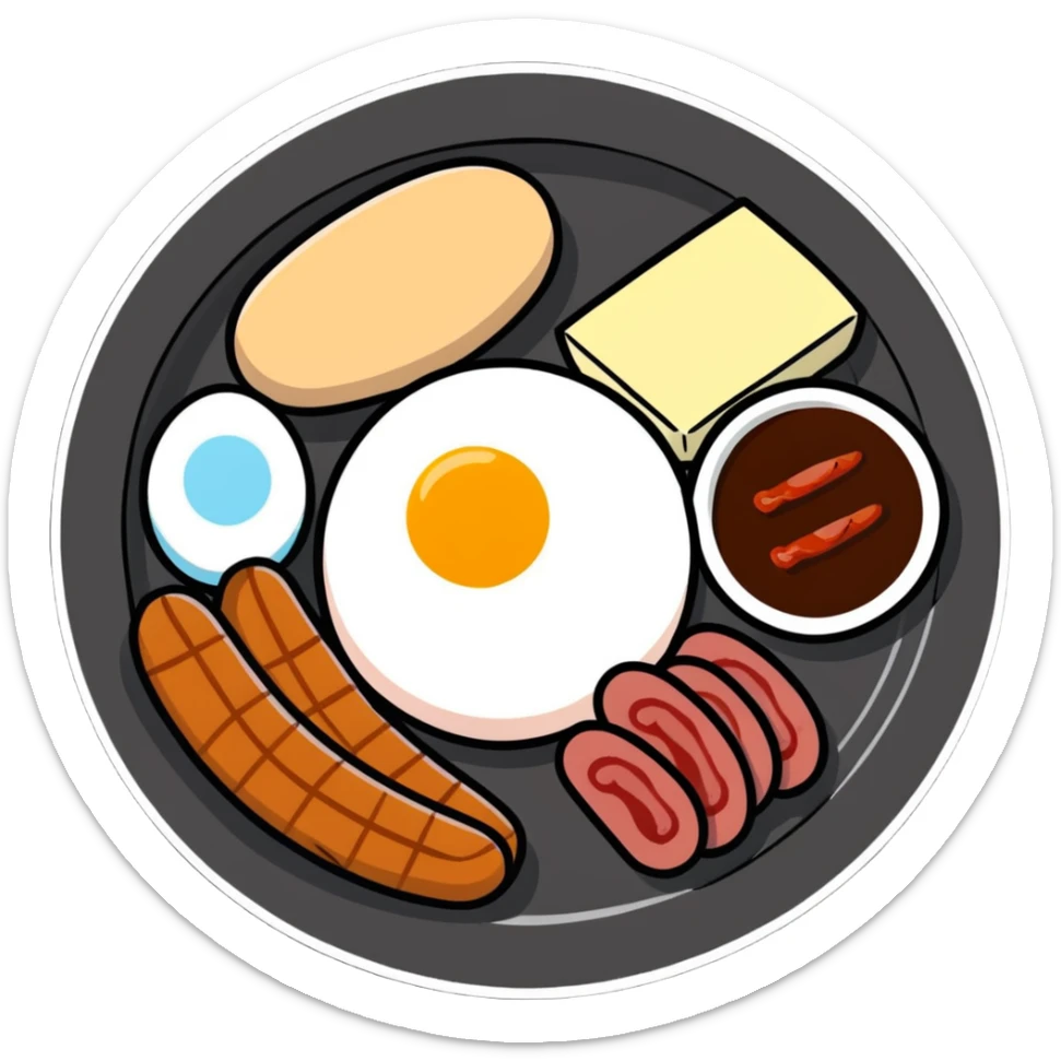 A colorful plate with protein foods: meat, egg, beans, tofu, and yogurt served together. sticker