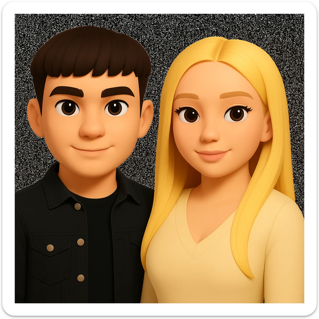 Slightly increase the volume of the upper body of the girl, slightly turn her to face forward, and make the skin color uniform. Maintain the cartoonish 3D style as in the reference image. sticker