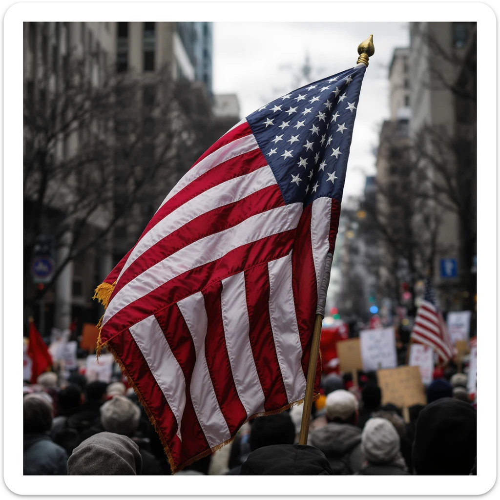 serious protest-themed upside down American flag, realistic, red, white, and blue, no cartoon elements, no clouds, no text, simple background sticker